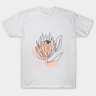 One line continuous protea flower and trendy shapes. T-Shirt